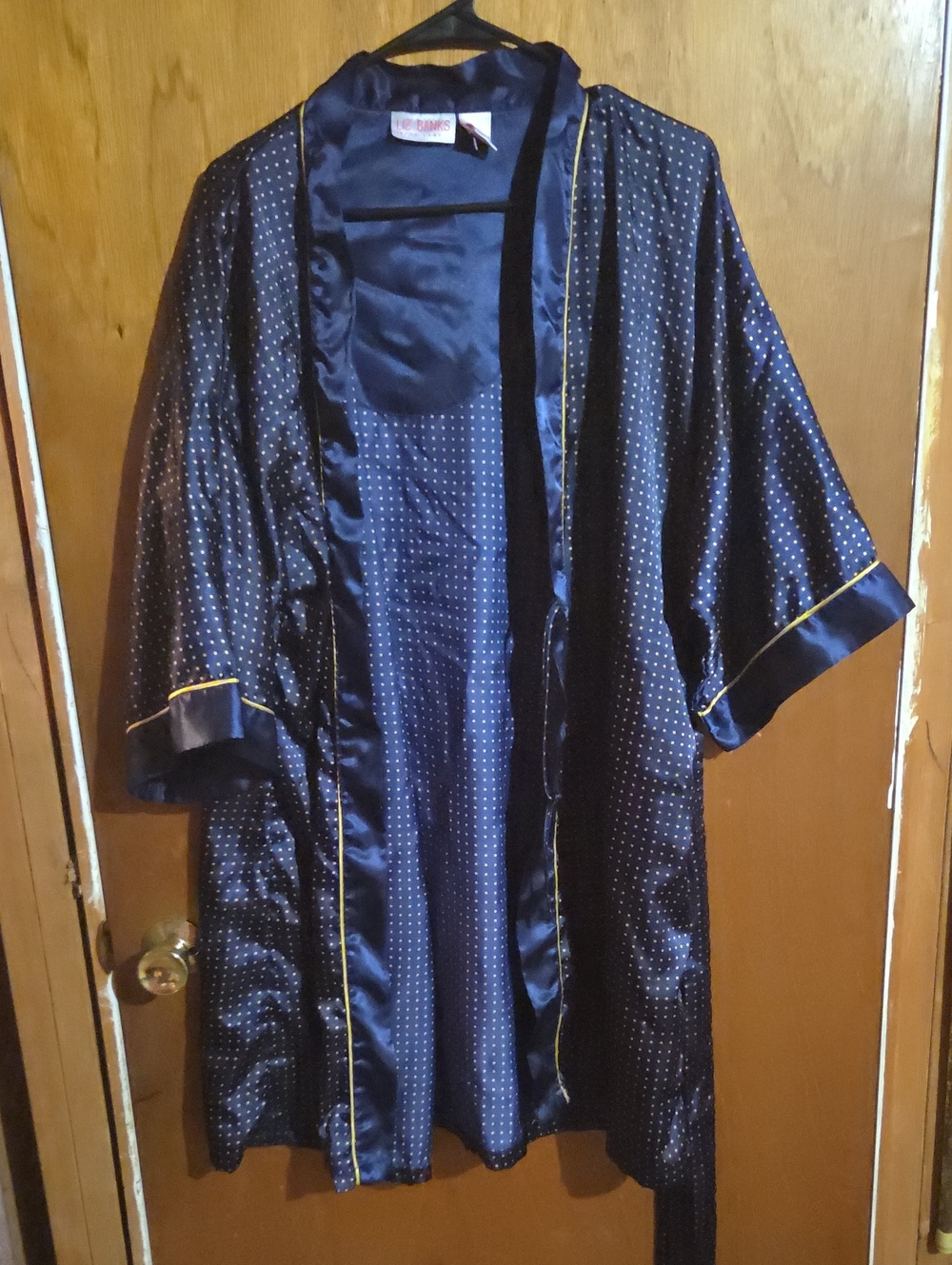 Vintage Satin Polka Dot Robe - Purple with Gold Trim